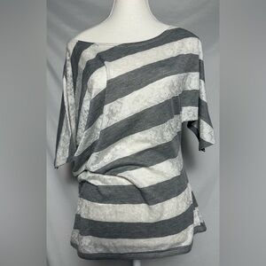 CANDY COUTURE Y2K Off The Shoulder Lace Whimsygoth Striped Short Sleeve Size L